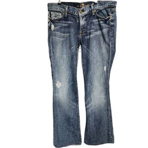 Vintage 7 For All Mankind Low Rise Flare Distressed Jeans 32 x 31.5 Made in USA